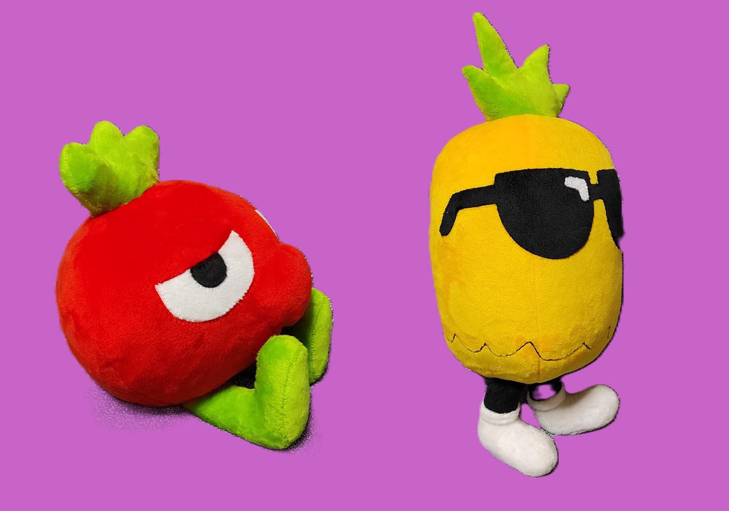 Toppins from Pizza Tower - five plush toys, 8 to 5 inches (20 to 13 cm) tall. Exact dimensions in the product description.