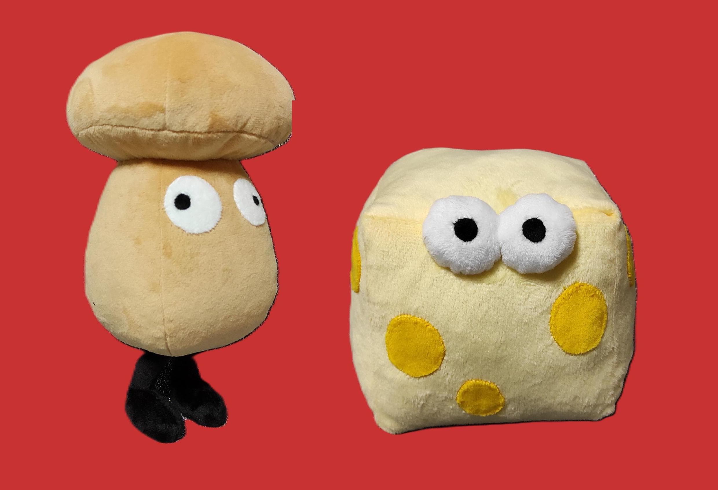 Toppins from Pizza Tower - five plush toys, 8 to 5 inches (20 to 13 cm) tall. Exact dimensions in the product description.